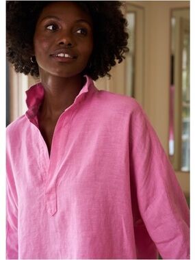 Tahari 100% Linen Button Front Top Size Small Fuchsia Pink